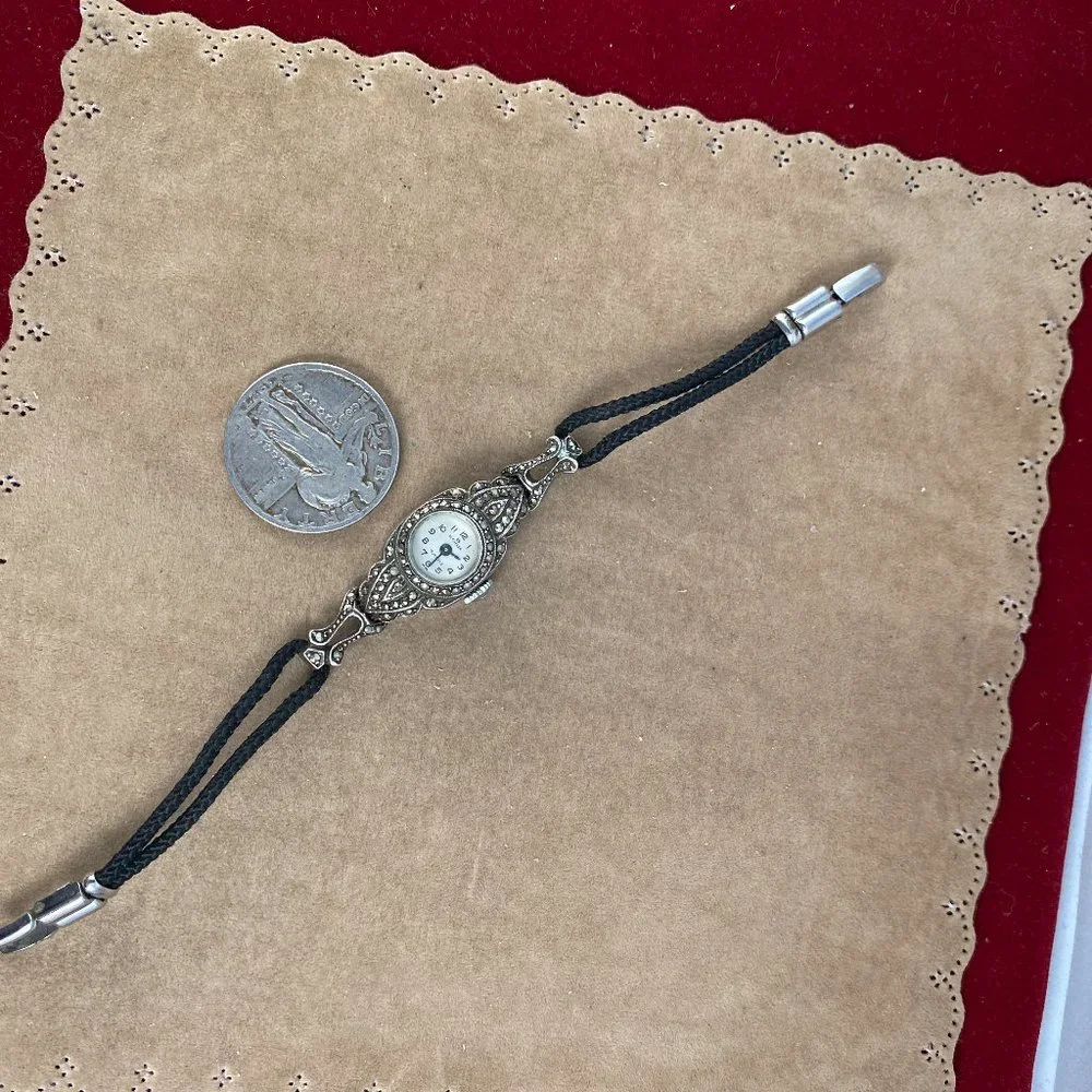Vintage Elegant 1930s Bucherer Ladies Swiss Made Marcasite Watch .800 Silve